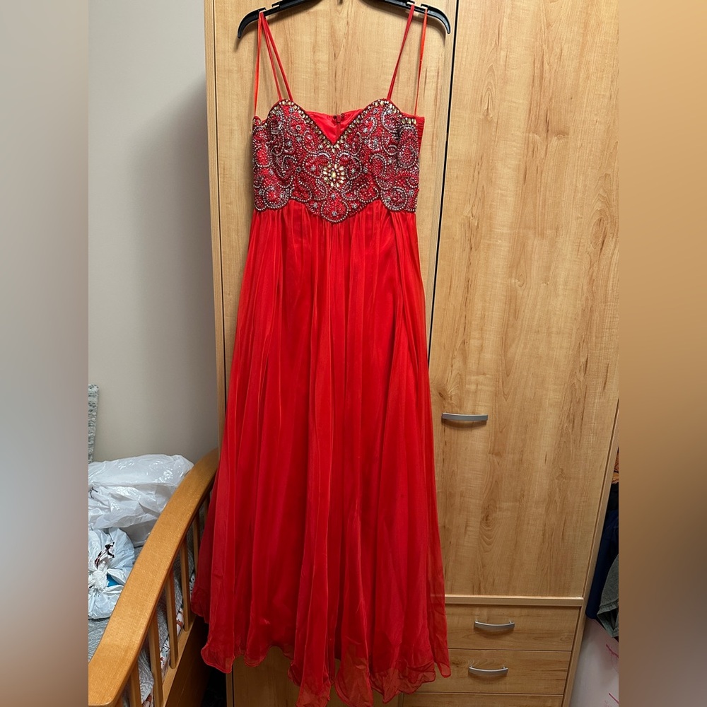Elegant Dave & Johnny Red Beaded Gown. Worn Once!